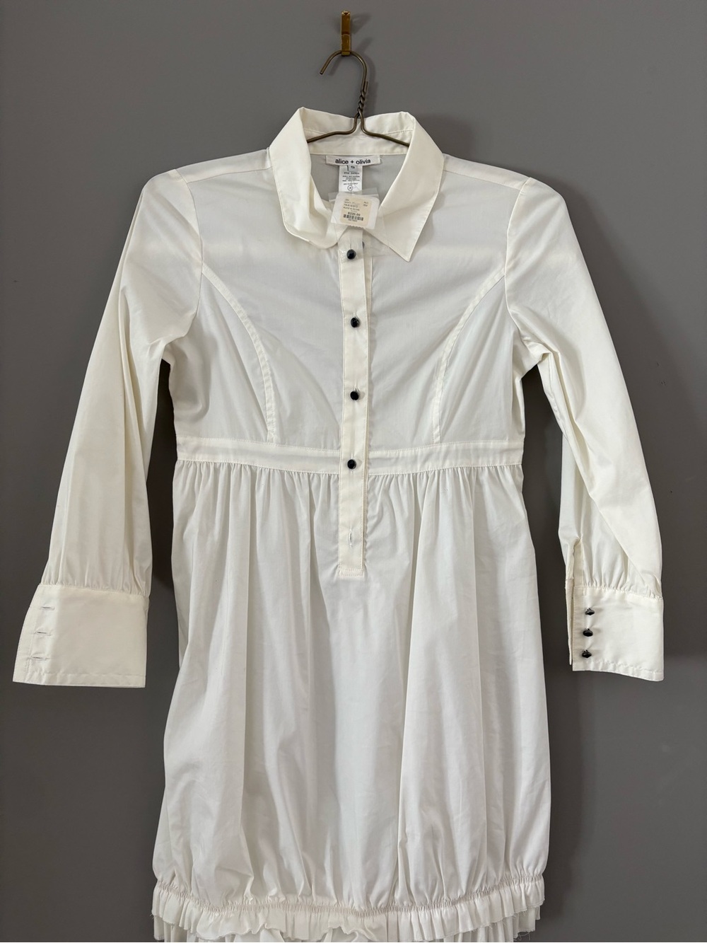 Alice + Olivia Girls' White Button-Front Dress with Ruffle Hem